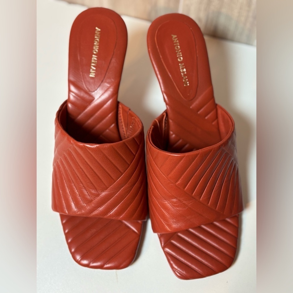 ANTONIO MELANI Women's Bold Burnt Orange Sandals Mules Slip On
